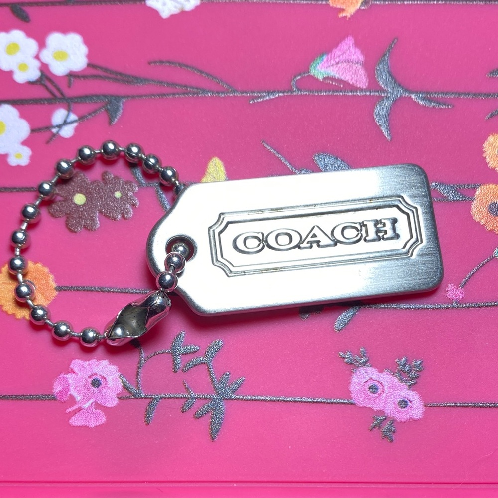 COACH Silver Metal Logo Tag Keyring